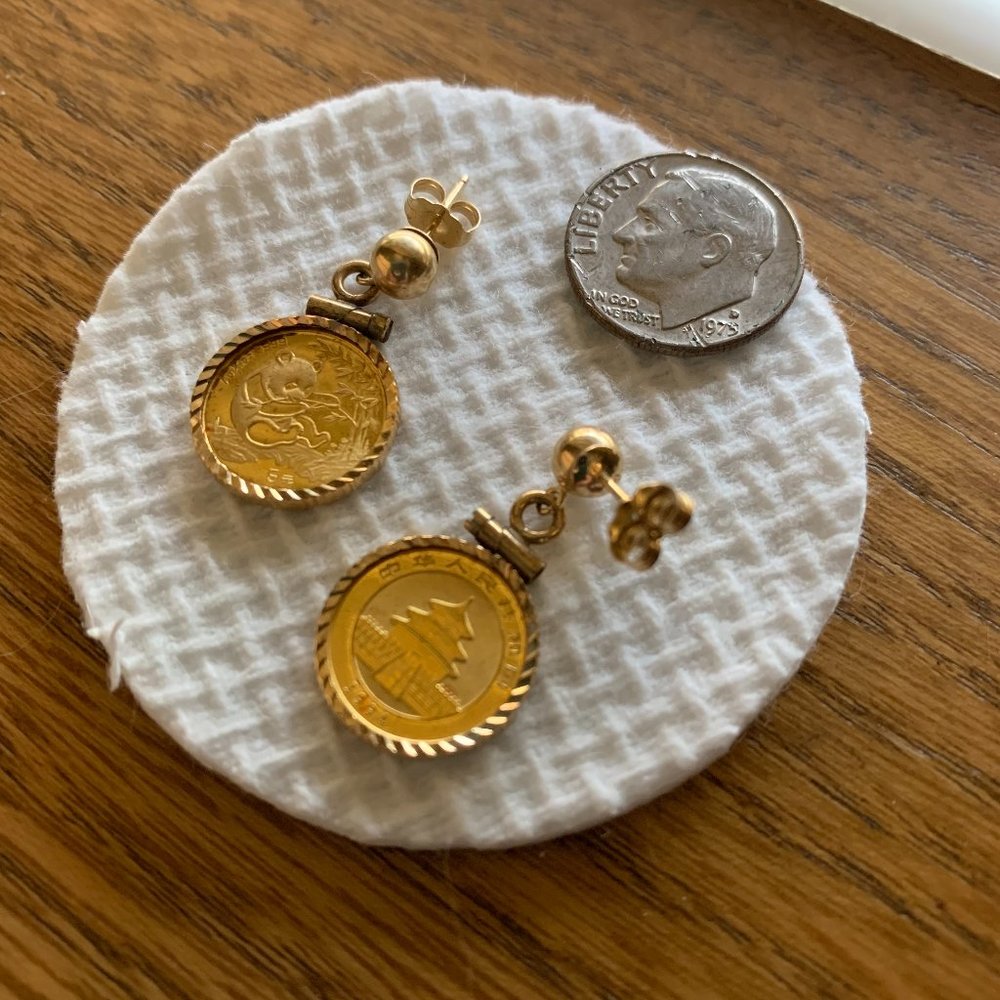 Gold Panda Coin 1994  earrings  5 Yuan each